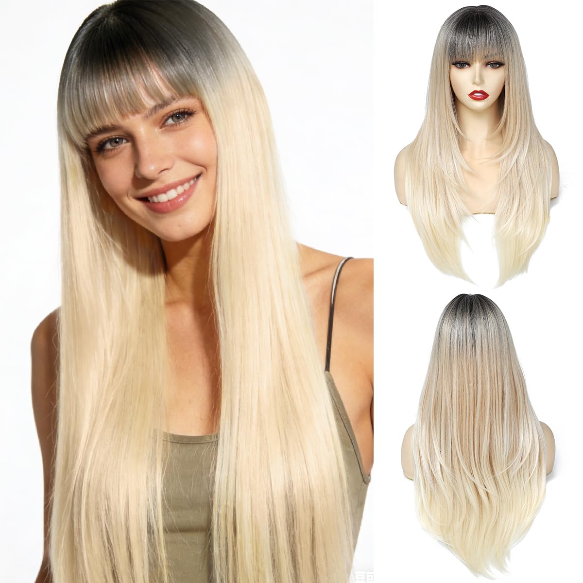 PARXITN Bob Perücke mit Pony Blond Perücke 28cm Synthetikhaa