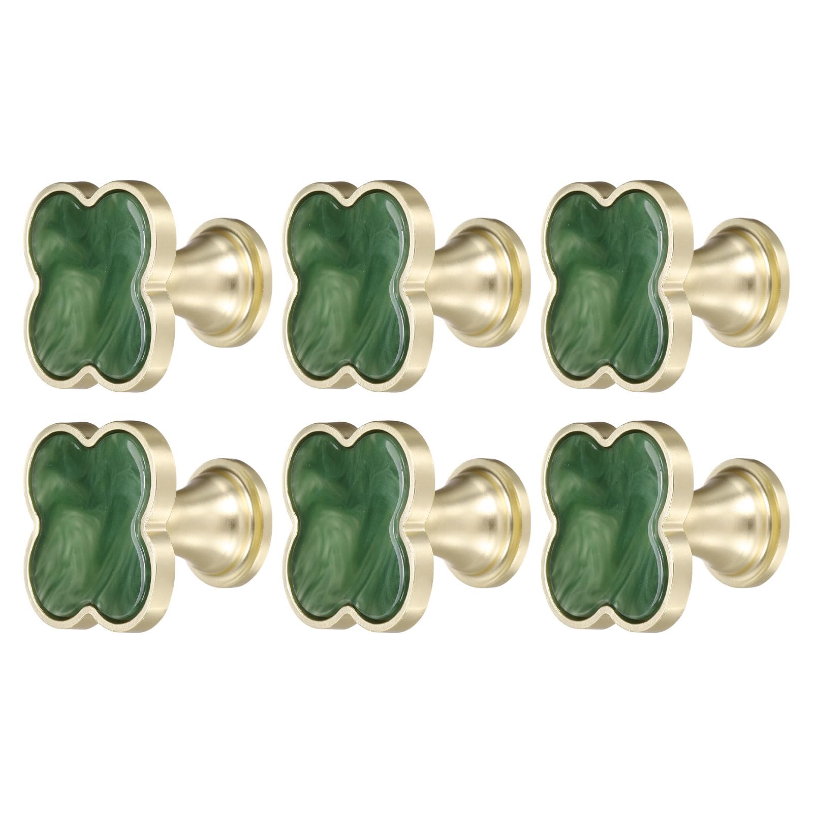 sourcing map 6Pcs Drawer Knobs, Zinc Alloy Decorative Four-Leaf Pull Handles with Screws for Furniture Dresser Wardrobe Cupboard, Pearl Green