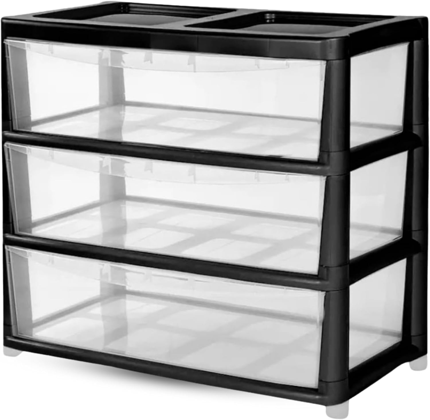 ALEEZ 3 Tier Jumbo Black/Clear Storage Drawers - Plastic Storage Cabinet, Modular Drawer Organiser - Transparent Closet Storage Unit for Bedroom, Office, Nursery, Crafts, Clothes & Household Items