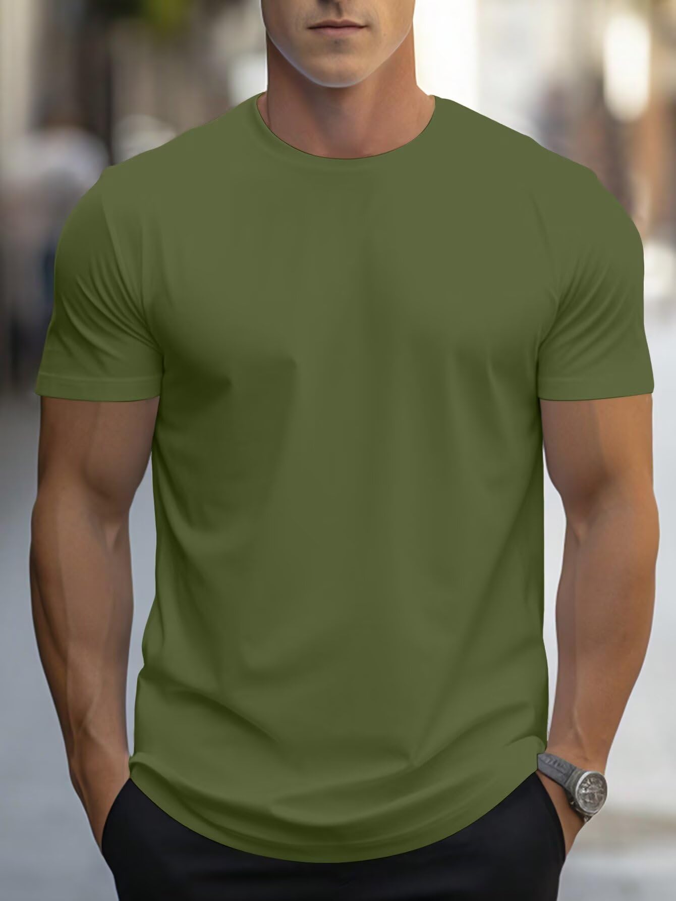 Camiseta básica de manga corta para hombre, cuello redondo, suave, informal, básica — view 9