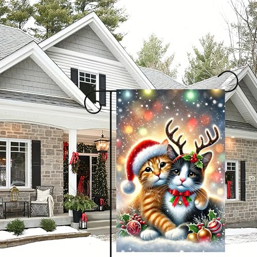 Image of BlissYard Christmas Cat Garden Flag 12x18 Inch Polyester