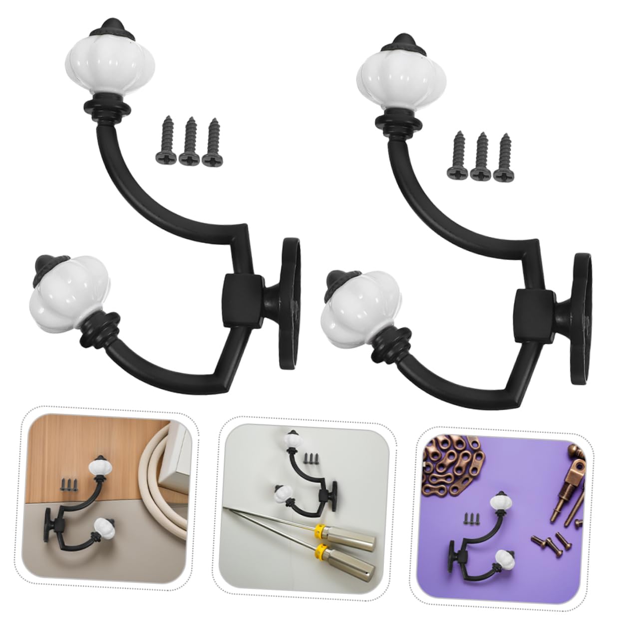 Ganchos Vintage de Pared de Doble Cabezal 5 Piezas Aleación de Zinc Negro | Diseño Doble, Estilo Antiguo Retro, para Toallas y Llaves en Baños y Esquinas