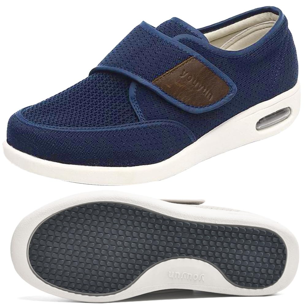 Scarpe Sanitarie Uomo, Artrite Edema Chiusura Regolabile Memory Foam Scarpe Terapeutiche per Diabetici da Uomo Piatte comode Sportive con Chiusura in Gancio e Anello(Color:Blue,Size:43.5 EU)