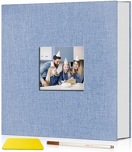 Popotop Fotoalbum selbstklebend mit Bildanzeigefenster, 40 Seiten DIY Scrapbook Album für 10x15 Bilder, Leineneinband Erinnerungsbuch für Baby Hochzeit, mit Scraper und Metallic Stift