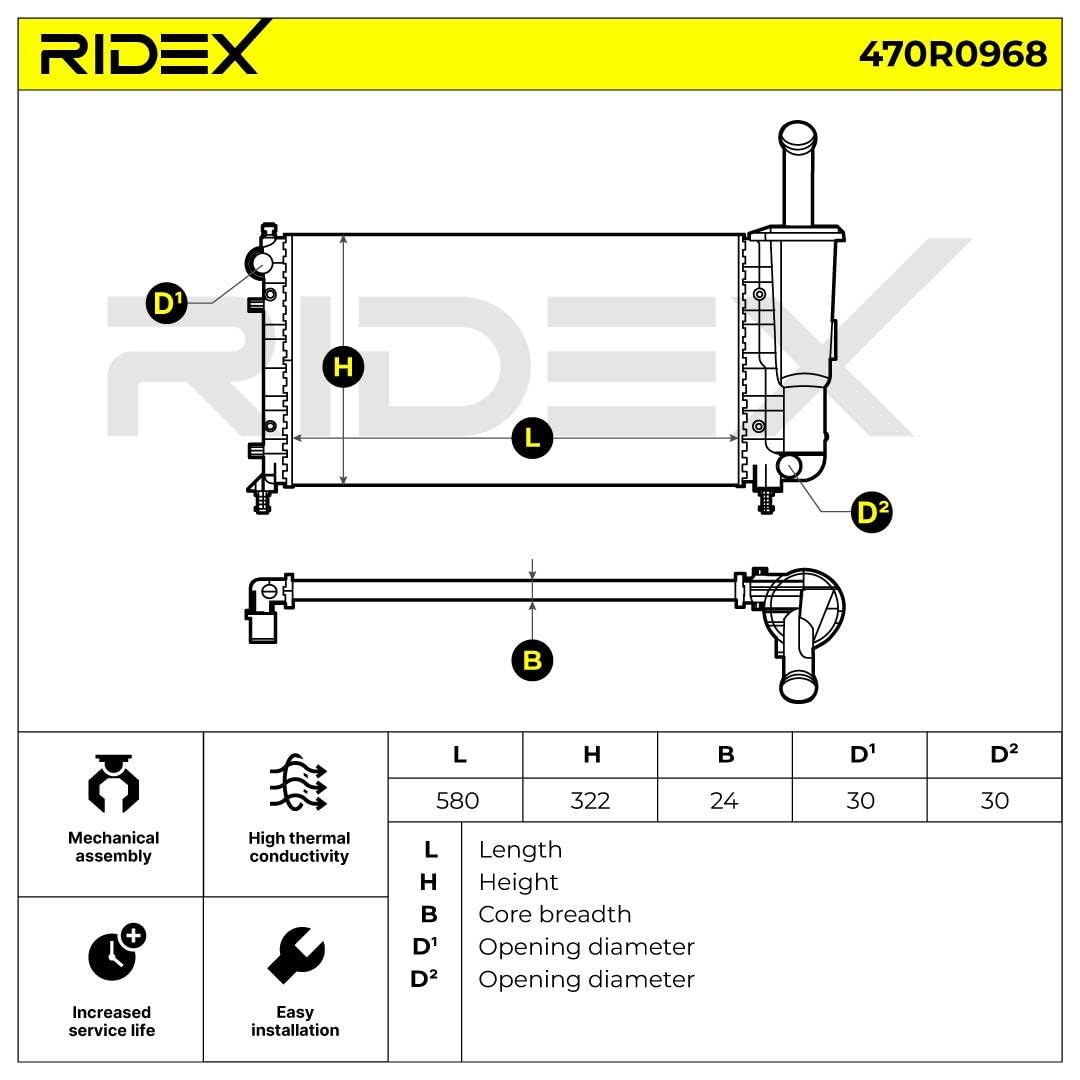 RIDEX 470R0968 Radiatore motore Compatibilità con FIAT PUNTO 188