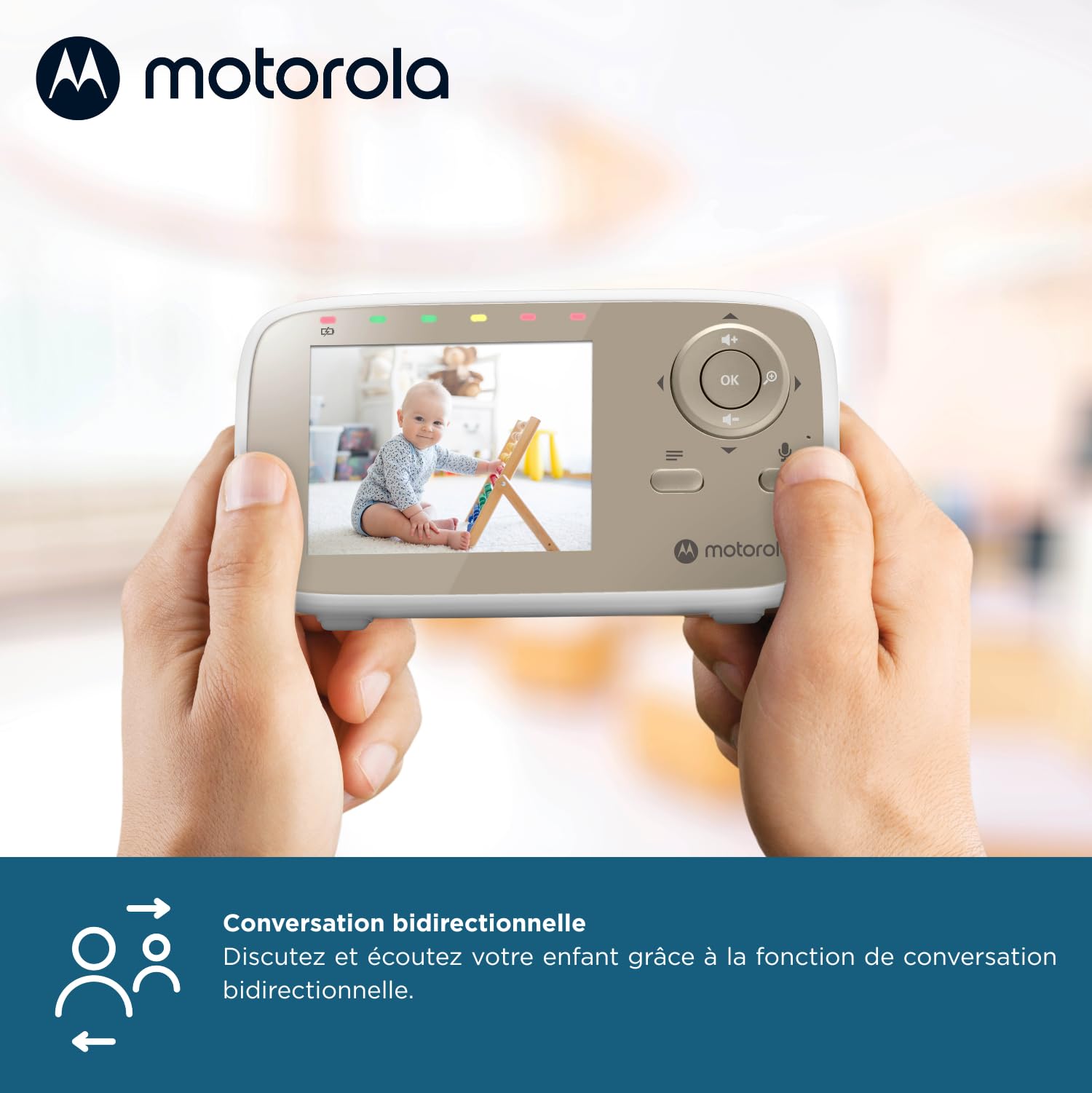 Motorola Nursery VM 483 - Babyphone avec caméra - Unité parent 2,8 pouces - Infrarouge - Zoom numérique - Fonction Talk-back - Babyphone vidéo