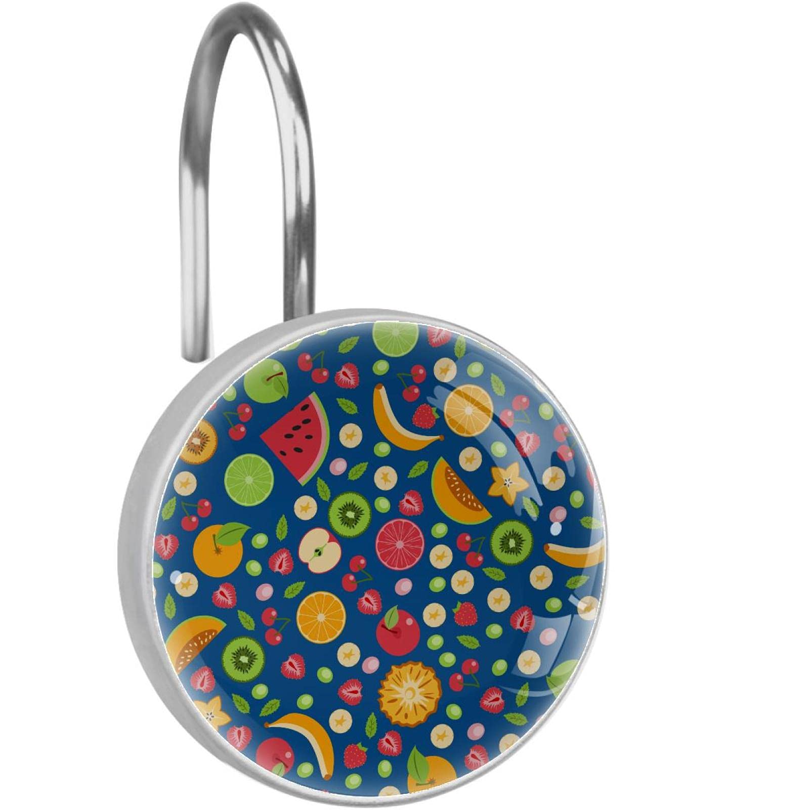 Crochets de rideau de douche fruits bleus en acier inoxydable - Lot de 12 pièces pour salle de bain