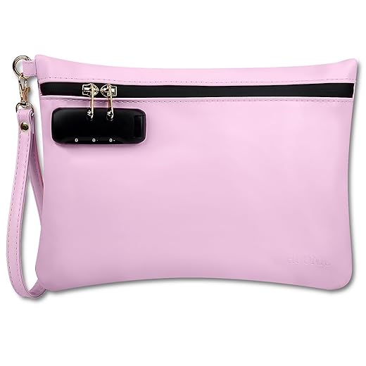 Travel Money Bag, PU Leather Waterproof Zipper Material, Password Lock Protection, Large Storage Space, Detachable Wrist Strap (Pink)