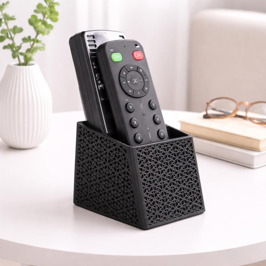 decorative dual remote holder | stylish lattice remote organizer for tv, ac & set top box remotes | modern tabletop remote stand for living room & desk (black)