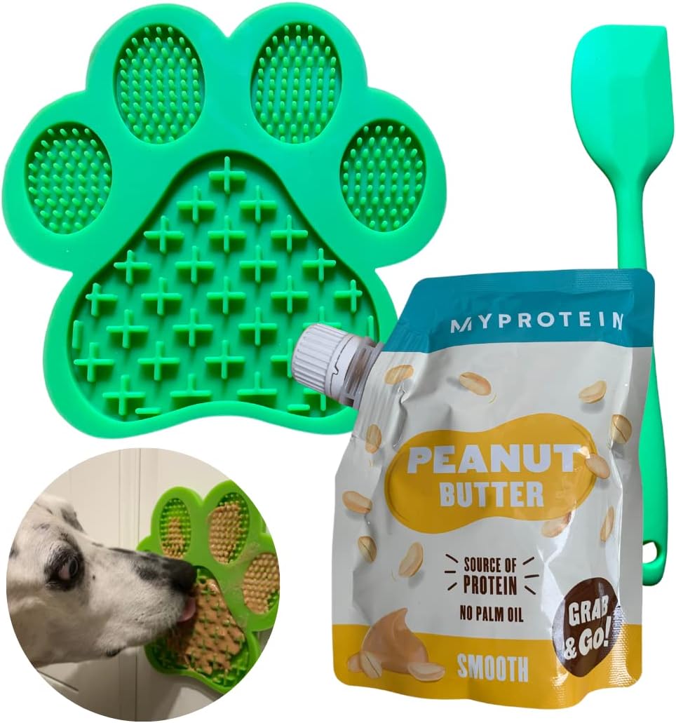 Licky Mat for Dogs 3pc Set; Dog Lick Mat with Peanut Butter Pouch