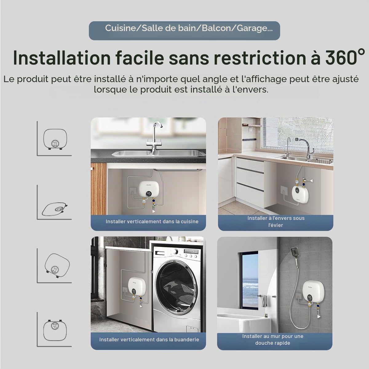 Chauffe-eau électrique instantané 5,5 kW 220 V, affichage numérique pour cuisine, salle de bain, comptoir, intérieur
