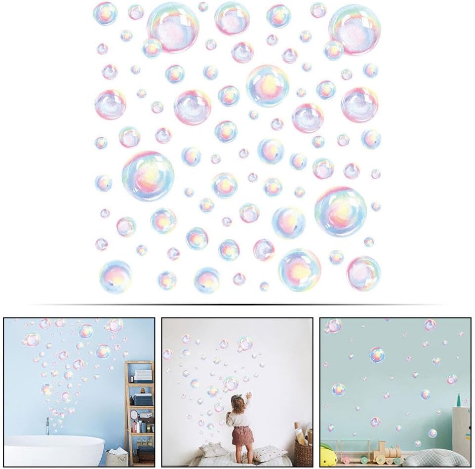 Uonlytech Bubble Wall Decal Stickers, Under The Sea Birthday Party Decor Colour Bubble Ocean Background Water Bath Decor for Mermaid Baby Shower