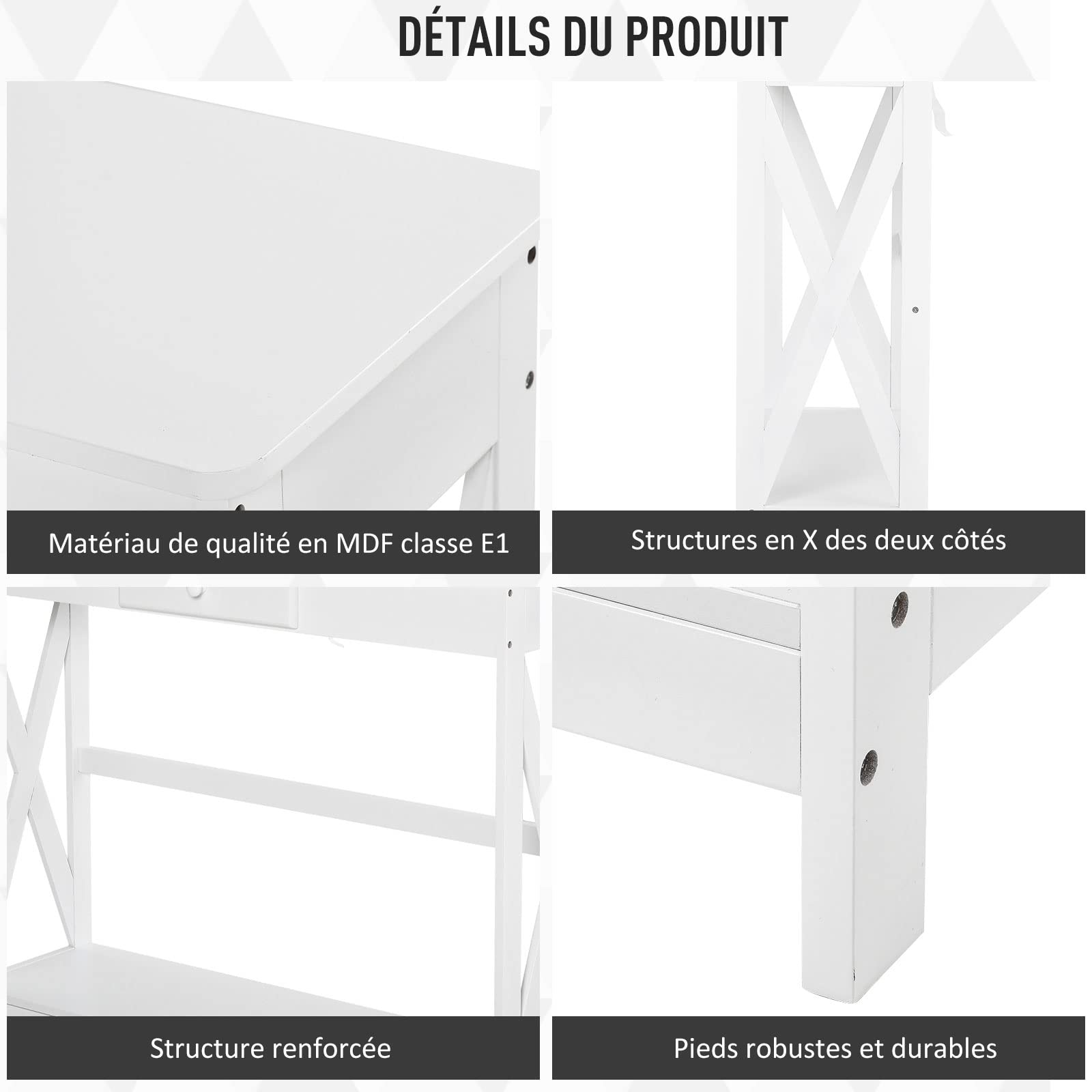 HOMCOM Table Console avec 1 Tiroir Table d'Entrée 100L x 30l x 81H cm Blanc | 1 Étagère, en Bois