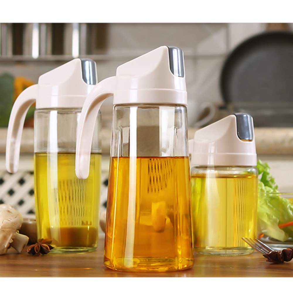 Dispenser Olio Automatico Da Cucina - 630 Ml - Vetro E PP - Tappo A Gravità - 2 Pezzi Nero/Verde