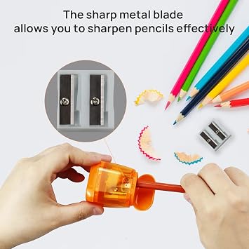 12 Pcs Double Hole Pencil Sharpeners, Manual Pencil Sharpeners with Lid, Colored Portable Pencil Sharpener for Kids & Adults School Class Office (Blue, Green, Orange, Rose)