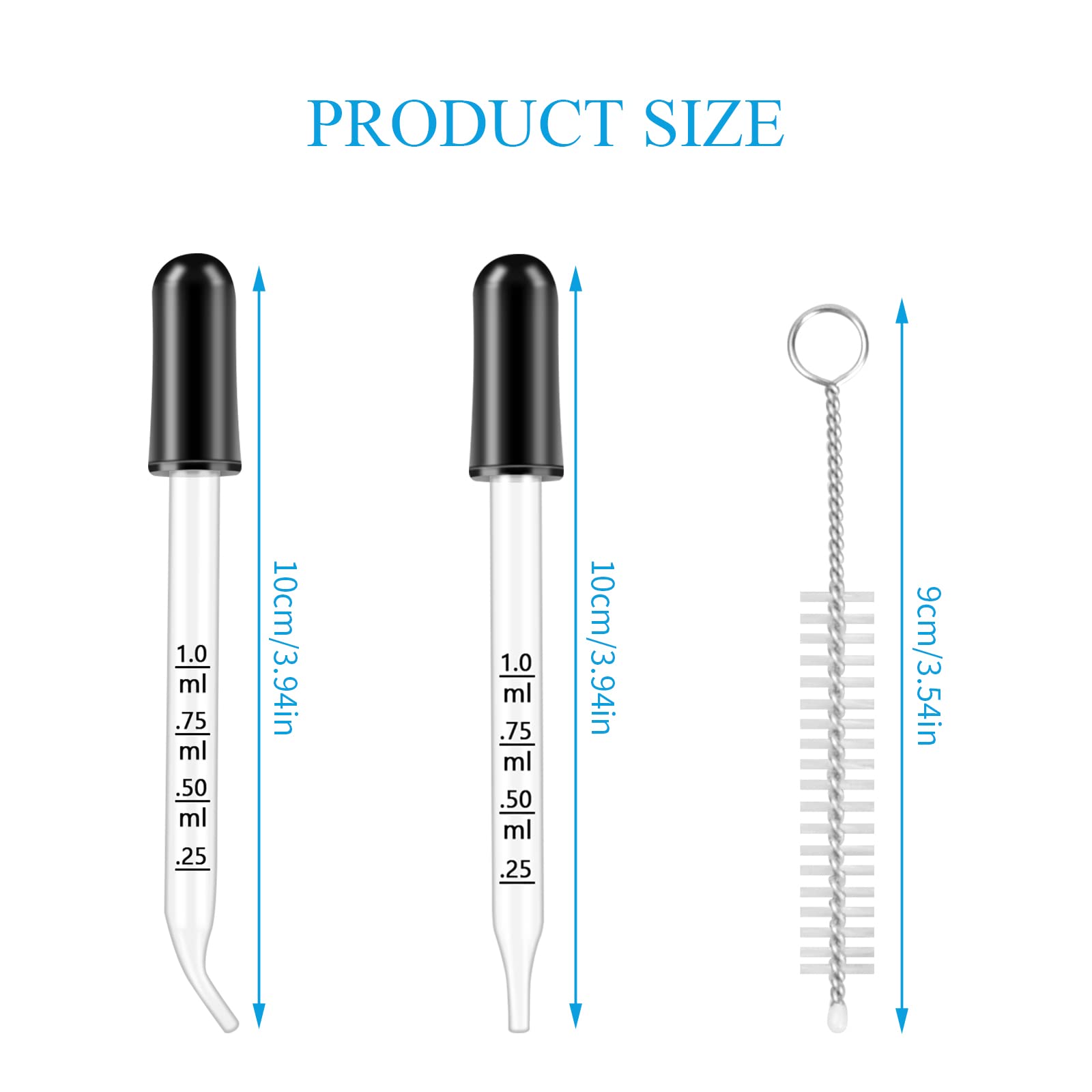 Produktbild von 12er-Set Glaspipetten 1 Ml – Gebogene & Gerade Spitzen, Mit 2 Reinigungsbürsten – Für Labor, Öle & Medizin