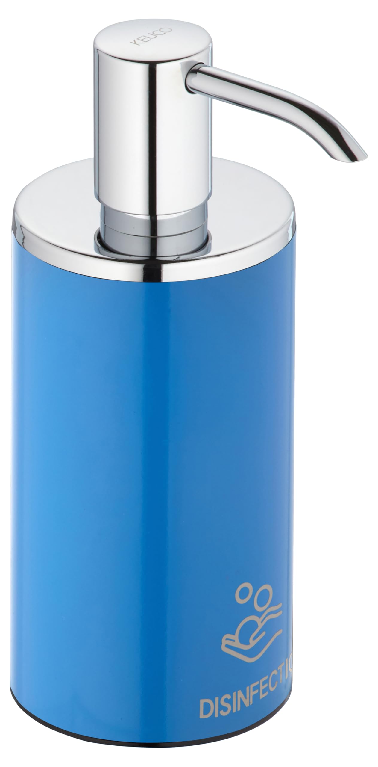 KEUCO Desinfektionsmittelspender, Hochglanz-verchromt/blau, nachfüllbar ca. 250ml Standmodell inkl. Pumpe & Kunststoff-Einsatz stehend