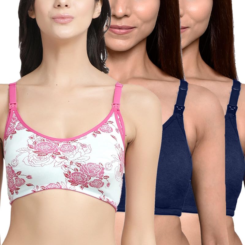 Image of Inner Sense Organic Cotton Bamboo Nursing Bra for Women I Non Padded Feeding Bra with Keyhole Back Design I Wire Free Maternity Innerwear with Full Coverage