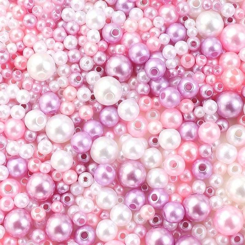 30g 3-8mm Pearl Beads for Craft Pink and Purple Round Looes Beads for Bracelets,Necklaces Decoration Making