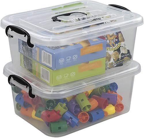 Caja de almacenamiento de plástico de 8 litros, paquete de 2 contenedores de almacenamiento transparentes con asas