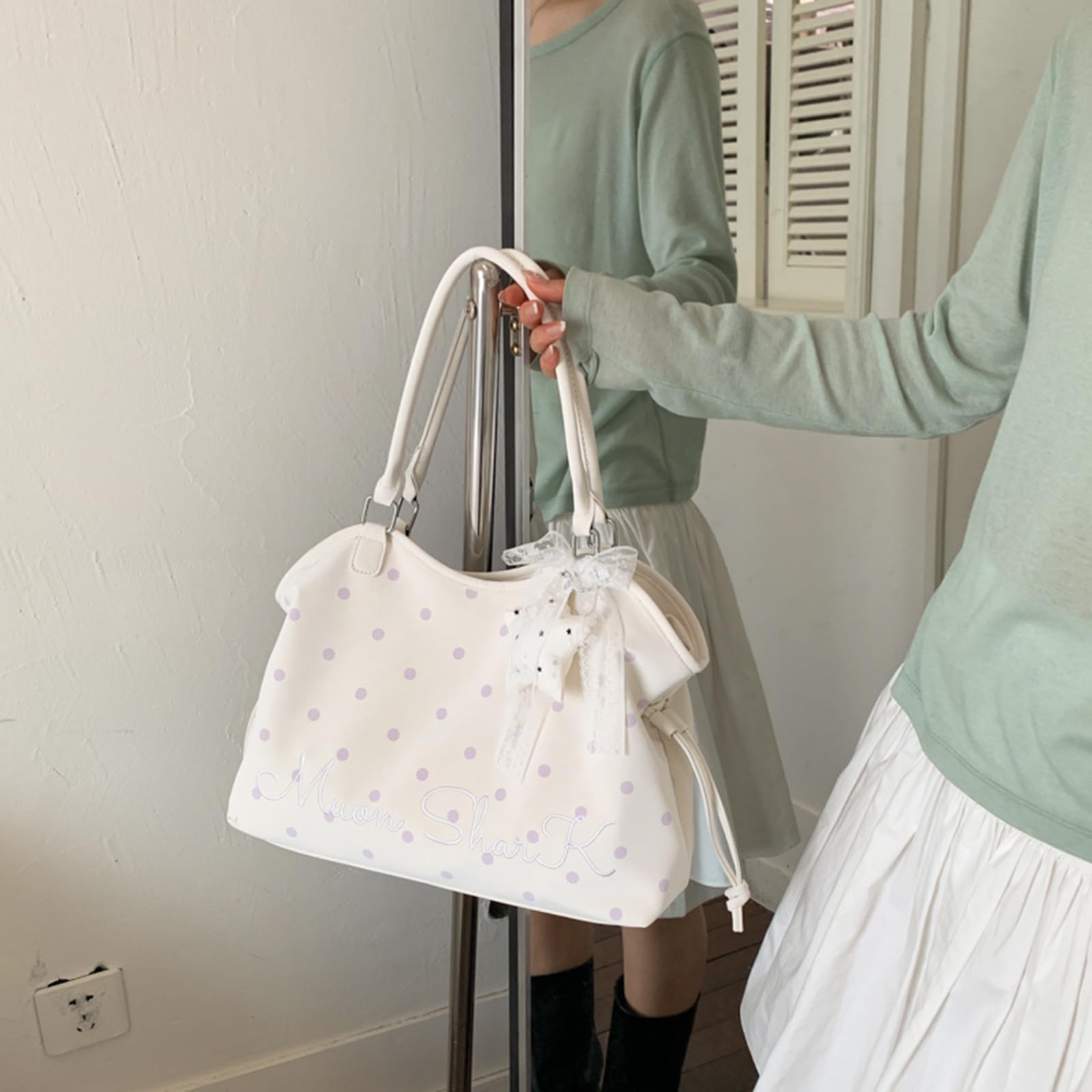 Bolso de mano de piel sintética con lunares para mujer, bolso de hombro multicolor, gran capacidad, casual, para el trabajo y ocio