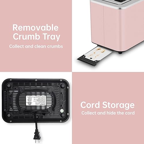 Miniatura 5 de SEEDEEM Tostadora de 2 rebanadas, pantalla de control táctil, tostadora inteligente de acero inoxidable, 6 ajustes de sombra, selección de 6 panes,