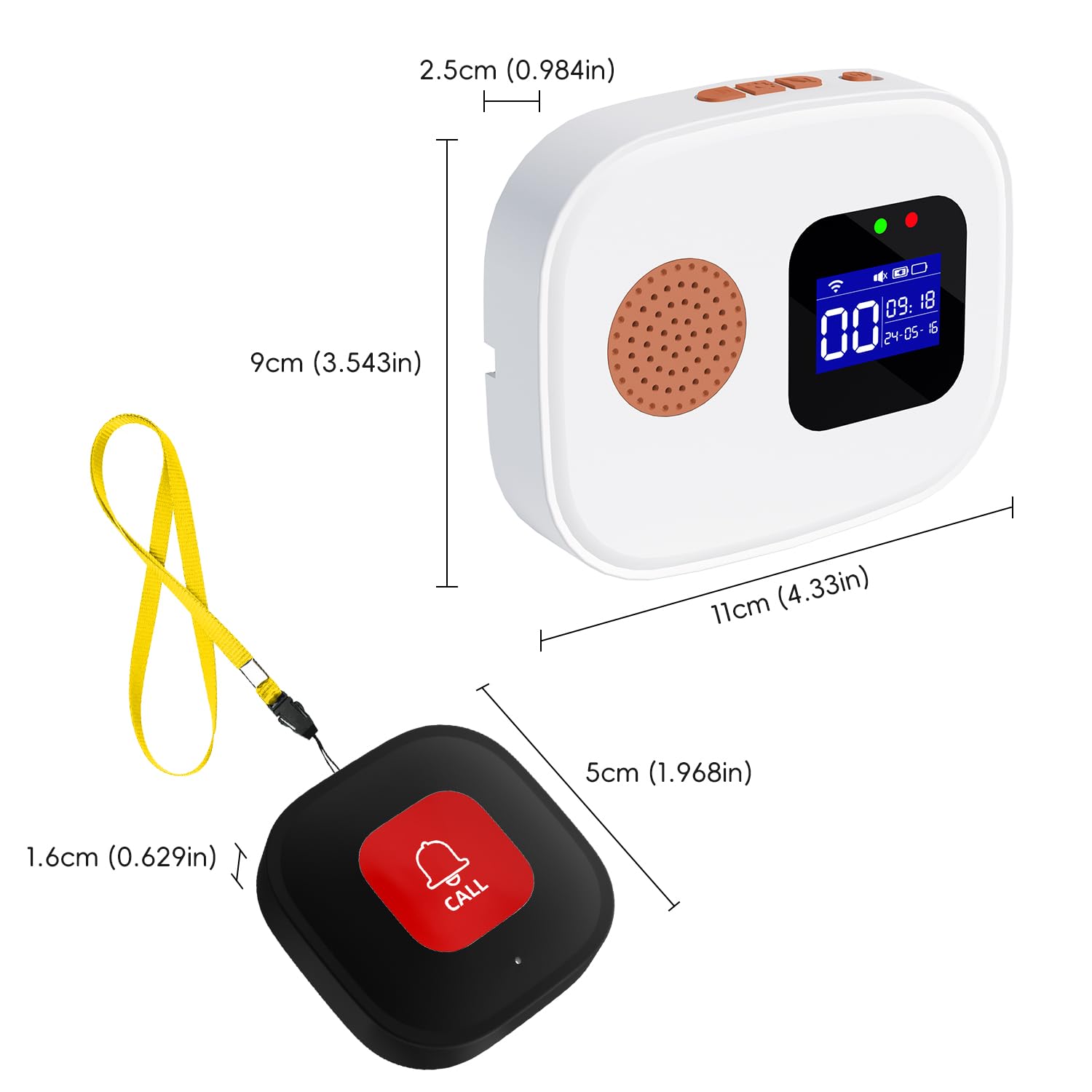 Pager SOS Intelligente per Anziani, Pulsante Salvavita Anziani App Tuya Smart/Smart Life,WiFi2.4G(433MHz),Salvavita Anziani 12 Suonerie Personalizzate, Distanza d’Uso 100m, Adatto per Casa di Riposo