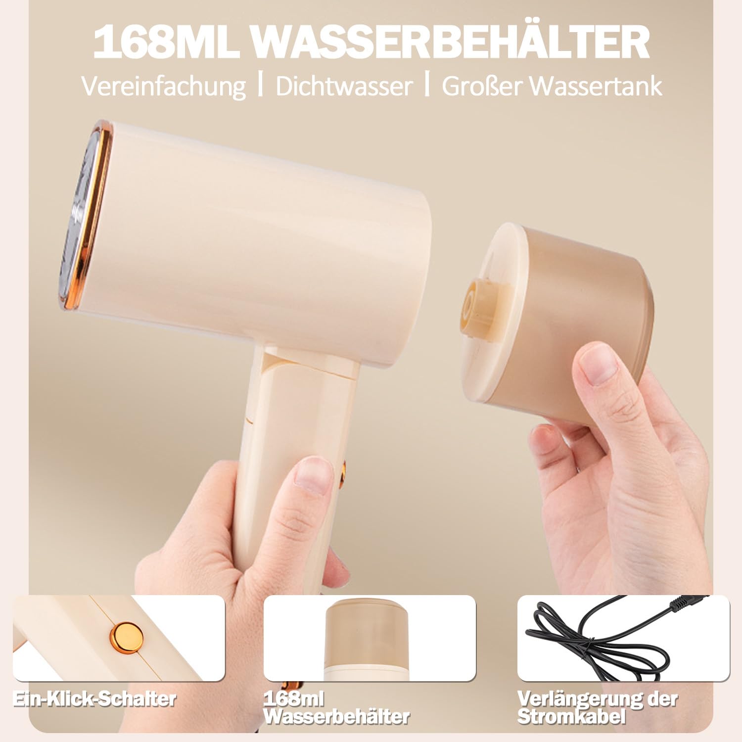 Vaporizador de Ropa Portátil de Mano, Vaporizador de Prendas para Eliminación de Arrugas, Calentamiento Rápido en 20s, Tanque de Agua Desmontable de 110 ml, Vaporizador de Viaje para Hogar y Oficina