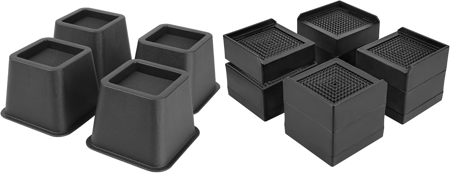 BTSD-home Adjustable Bed Risers 8 Pack Bed Raisers Blocks Lifts 1 or 3 Inch Suitable for Couch, Tables, Desk and Sofa