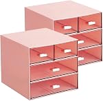 2 PCS Desk Storage, Makeup Storage Box With 4 Drawers, Plastic Office Stationery Supplies Organizers, Desktop Organizer for Office School Home And Bathroom (White-2pcs，CA)