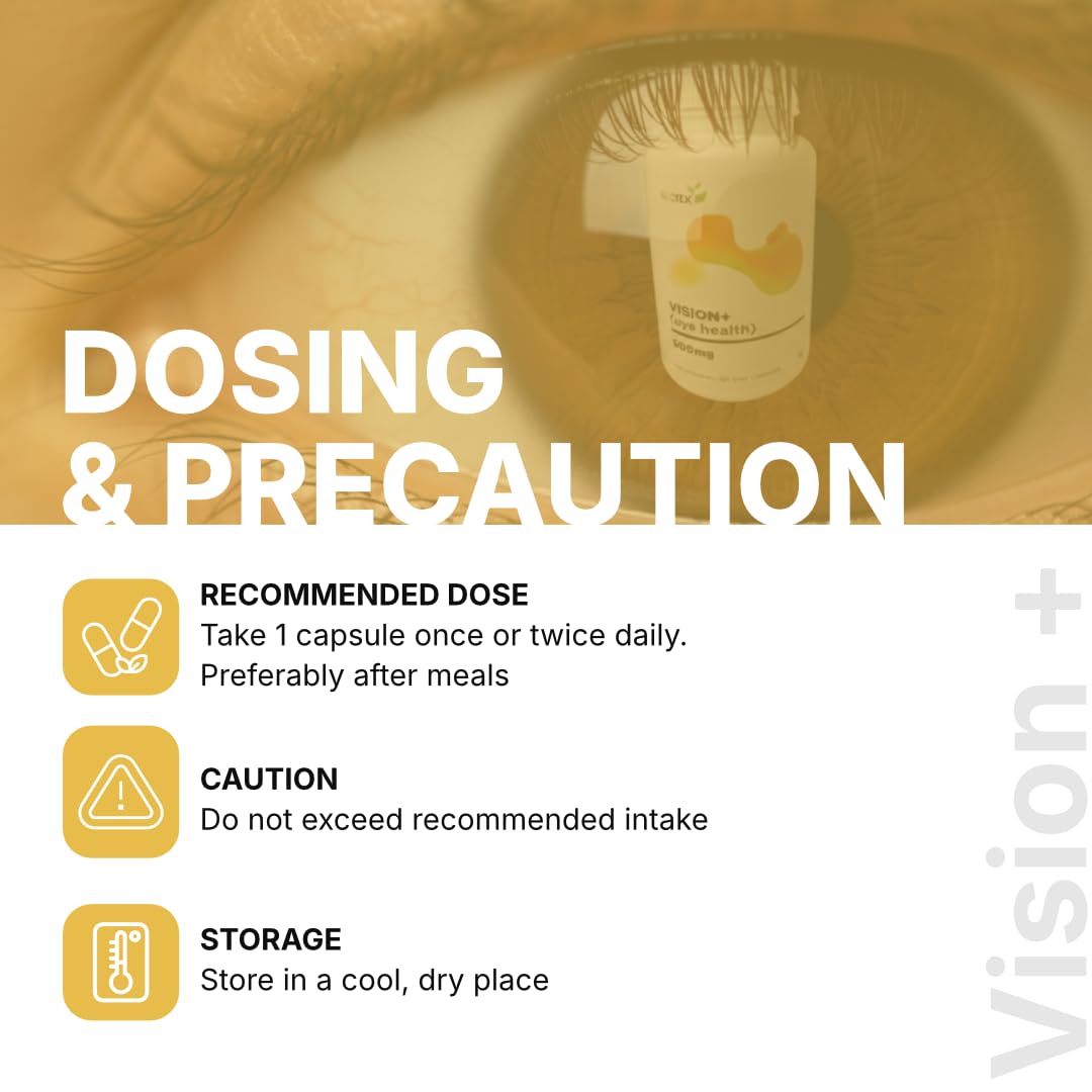 Biotex Vision+ | Marigold Extract with Lutein & Zeaxanthin | Ayurvedic Eye Wellness Capsules | For Screen Users & Adults | 500mg | 60 Veg Capsules | Gluten-Free | Soy-Free — Amazon image 7