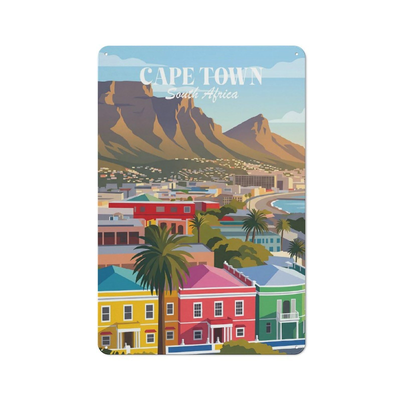 Junmoney Style-19 Cape Town South Africa Rustic Tin Wall Plaque 30X20cm For Hobby Room Or Studio, A New Home Present For Creative Interior Collectors