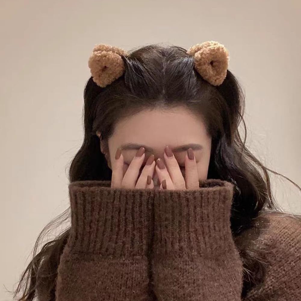 4Pcs Cute Plush Cat Ears Shape Hair Claw Clips Winter Plush Hair Clips Soft Non Slip Claw Clips Small Bangs Barrettes Beige Brown Hair Clip Fashion Fuzzy Claw Clip Hair Accessories for Women and Girls image 3