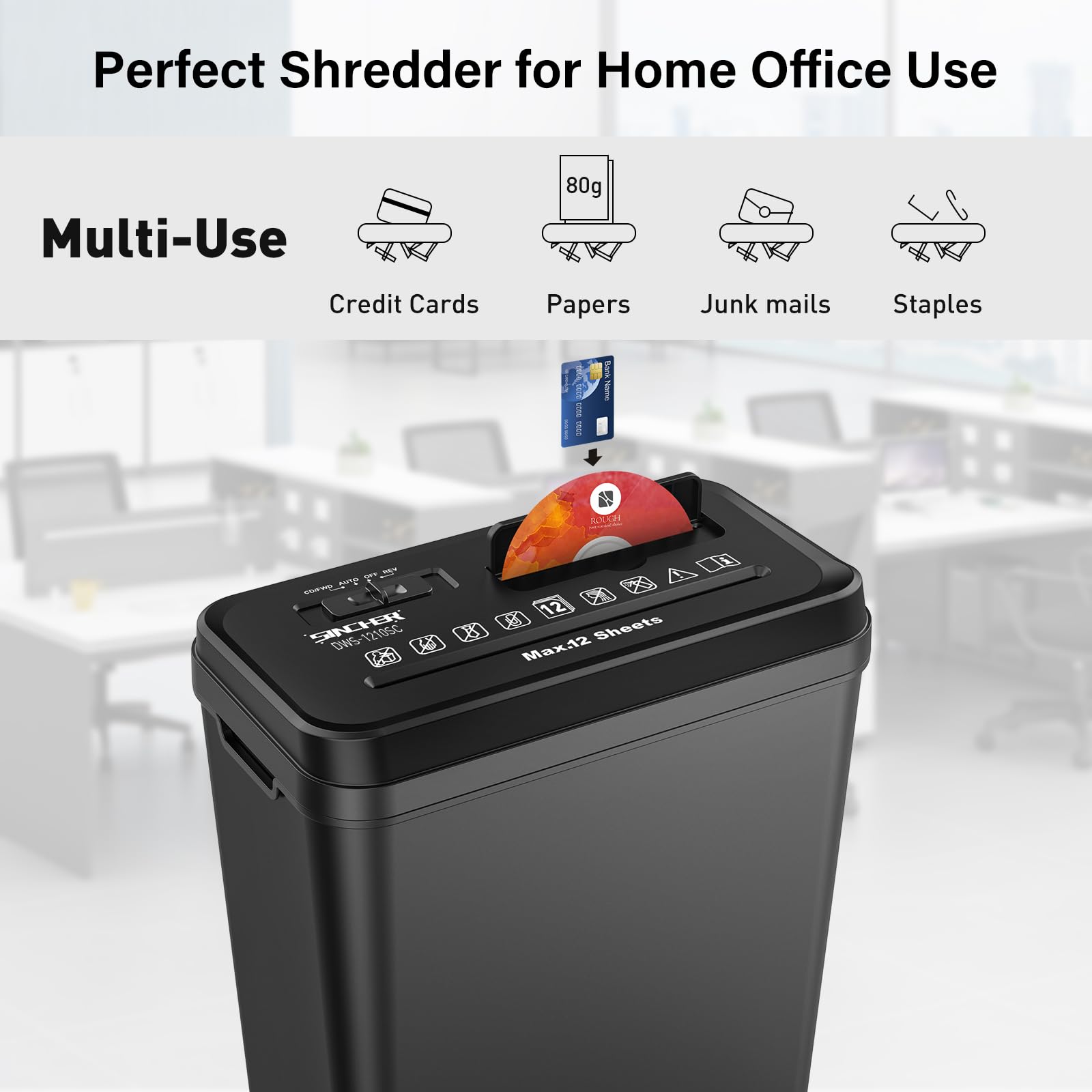 12 Sheet Strip Cut Paper Shredder, 4 Operation Modes, Overheat & Overload Protection, Dedicated CD Shred Slot - Image 2