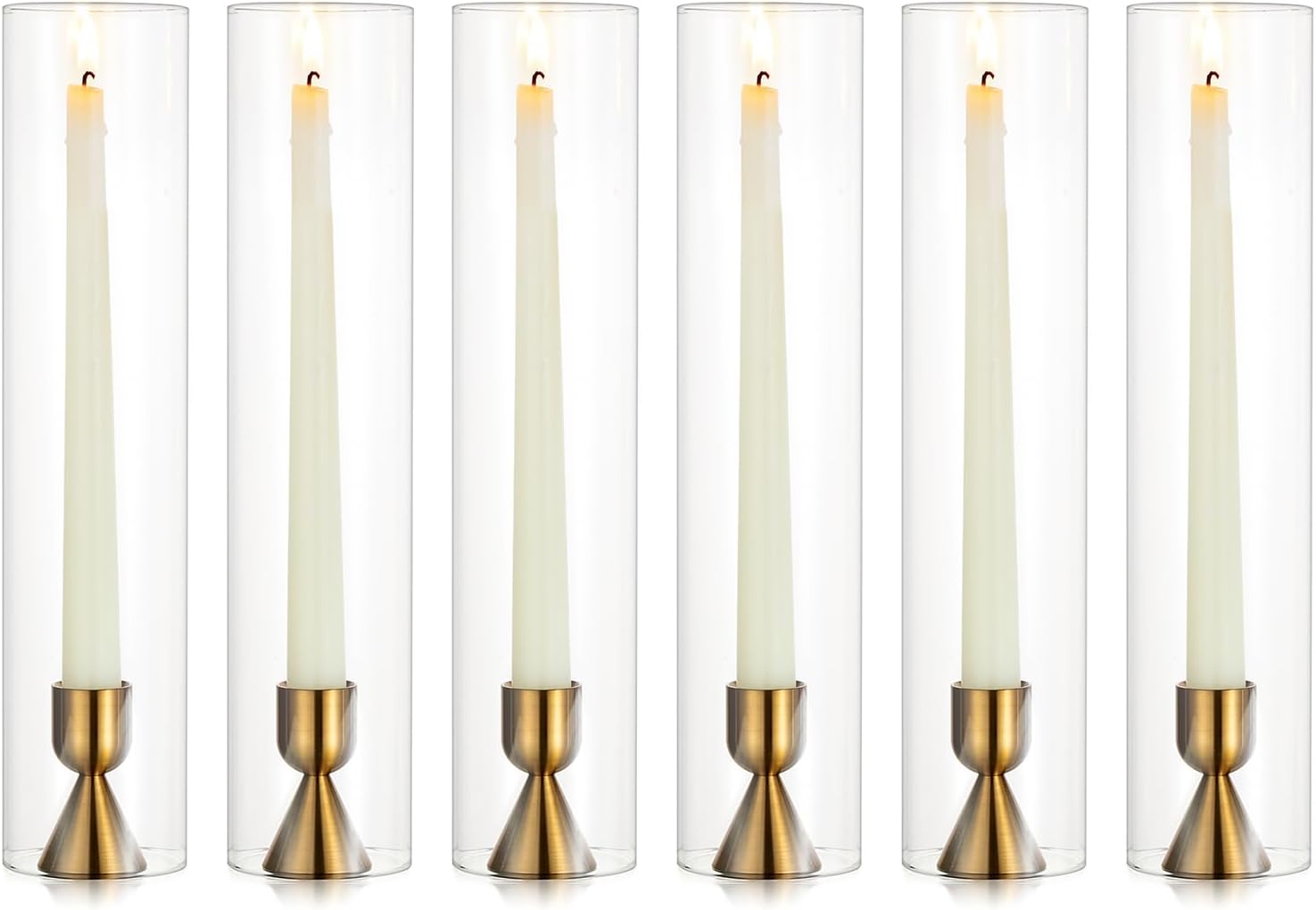 NUPTIO 12pcs Aluminium Candlestick Holders with 12pcs Hurricane Glass Sleeves