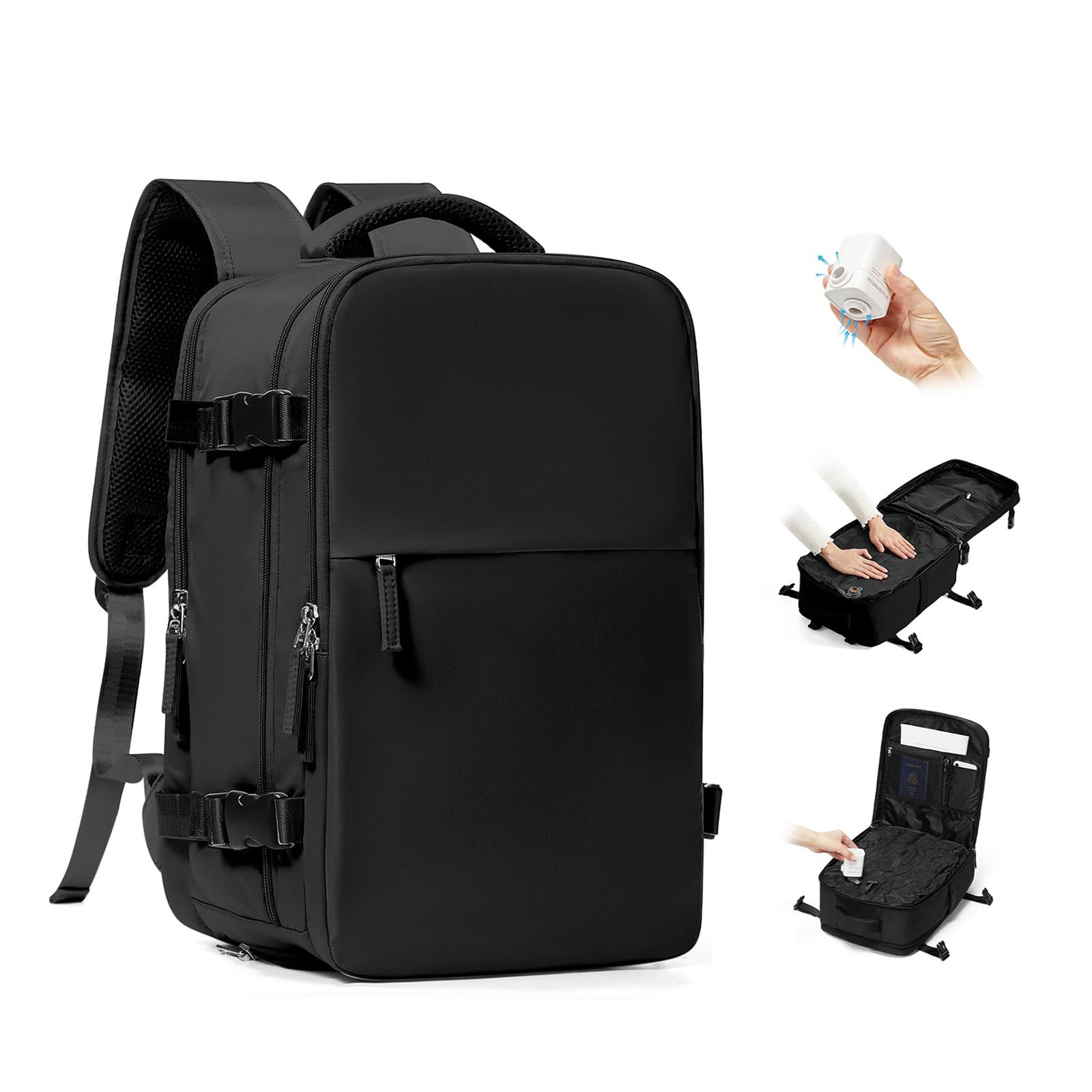 BJLFS Zaino da Viaggio con Sottovuoto Ryanair 40x30x20 Wizzair Bagaglio a mano 40x20x25 Ryanair con Pompa Borse da Cabina per Easyjet 45x36x20 con compressione sottovuoto,Zaino Casual per Laptop