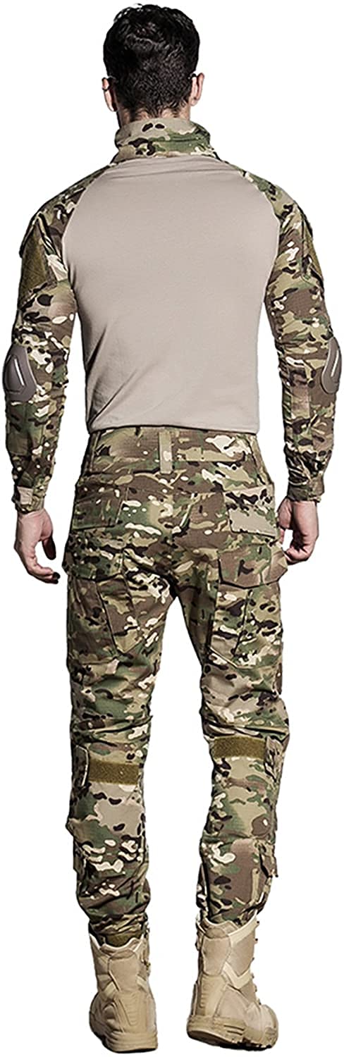 Lilychan Costume militaire tactique à manches longues pour homme - Uniformes indéchirables - Chemise et pantalon - Coudières et genouillères