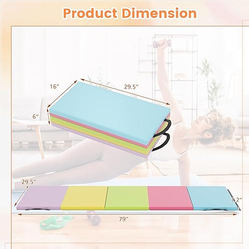 Miniatura 6 de GYMAX Gymnastics Mat, 5-Panel Folding Tumbling Mat with Carrying Handles, 4-Side Hook & Loop Fasteners, Waterproof PU Cover, Exercise Mat for Home,