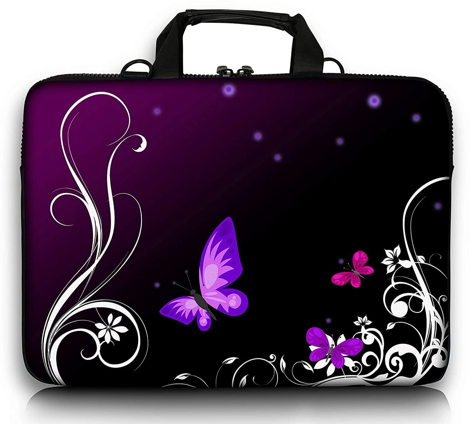 Sidorenko Sacoche Ordinateur 17 Pouces Femme, Housse PC Portable 17.3 Pouces avec Bandoulière et Poignée - Sac Ordinateur Rembourrée à Poche Avant Zippée - Motif Papillon Fleuri Rose et Noir