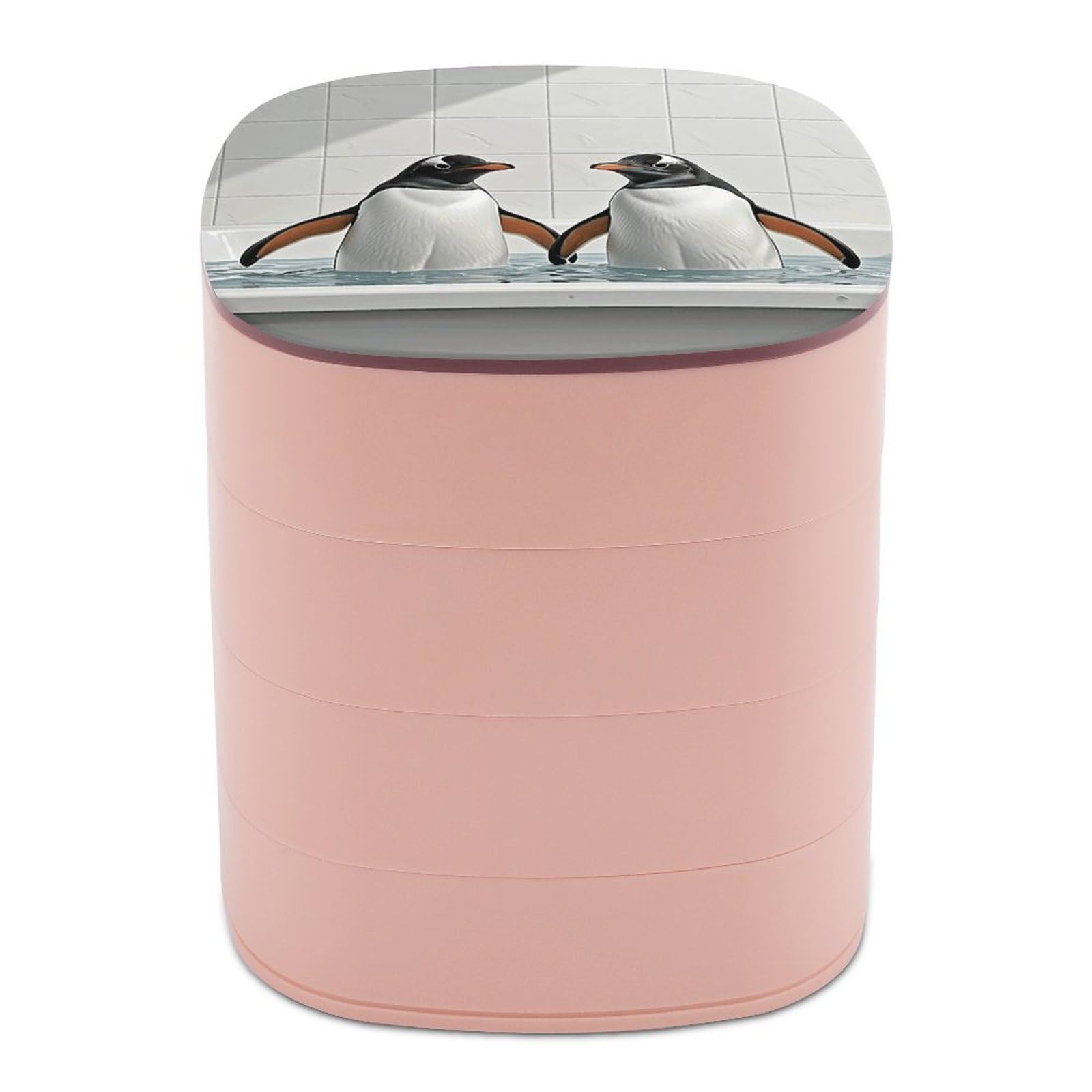 VstaDank Penguin in Bathtub Jewelry Box with Mirror 4-Layer Rotating Jewelry Tray Case Portable Jewelry Case Trinket Boxes Trinket Cases Travel Jewelry Organizer Earrings Storage Box