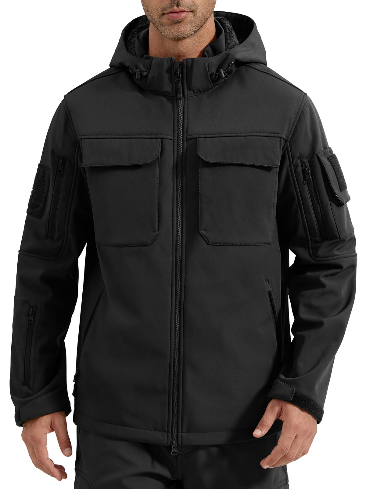 Men's Waterproof Softshell Jacket Fleece Lined Outdoor Jacket Tactical Military Hoodie Windbreaker