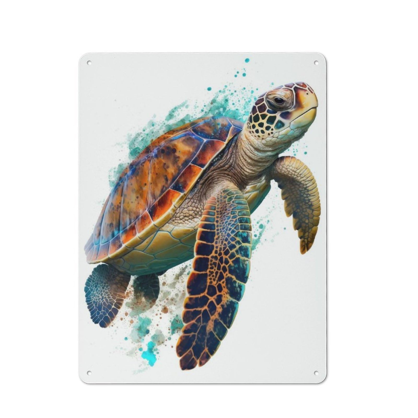 Junmoney Turtle In Watercolor Industrial Metal Wall Sign 40X30cm Featuring Urban Room Decor For Loft, Studio, Office Or Creative Room