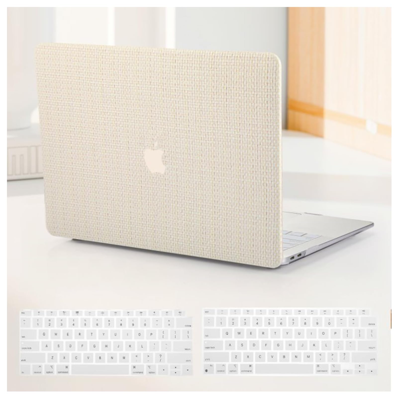 Compatible with MacBook Pro 13 inch Case M2 2024, 2023, 2022-2016 A2338 M1 A2251 A2289 A2159 A1989 A1708 A1706 Touch Bar, Woven Fabric Textured Cream Leather Hard Shell & Keyboard Cover, Beige