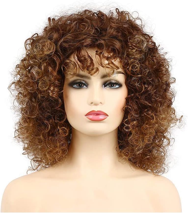Baruisi Short Curly Brown Afro Wigs for Women Synthetic Heat Resistant