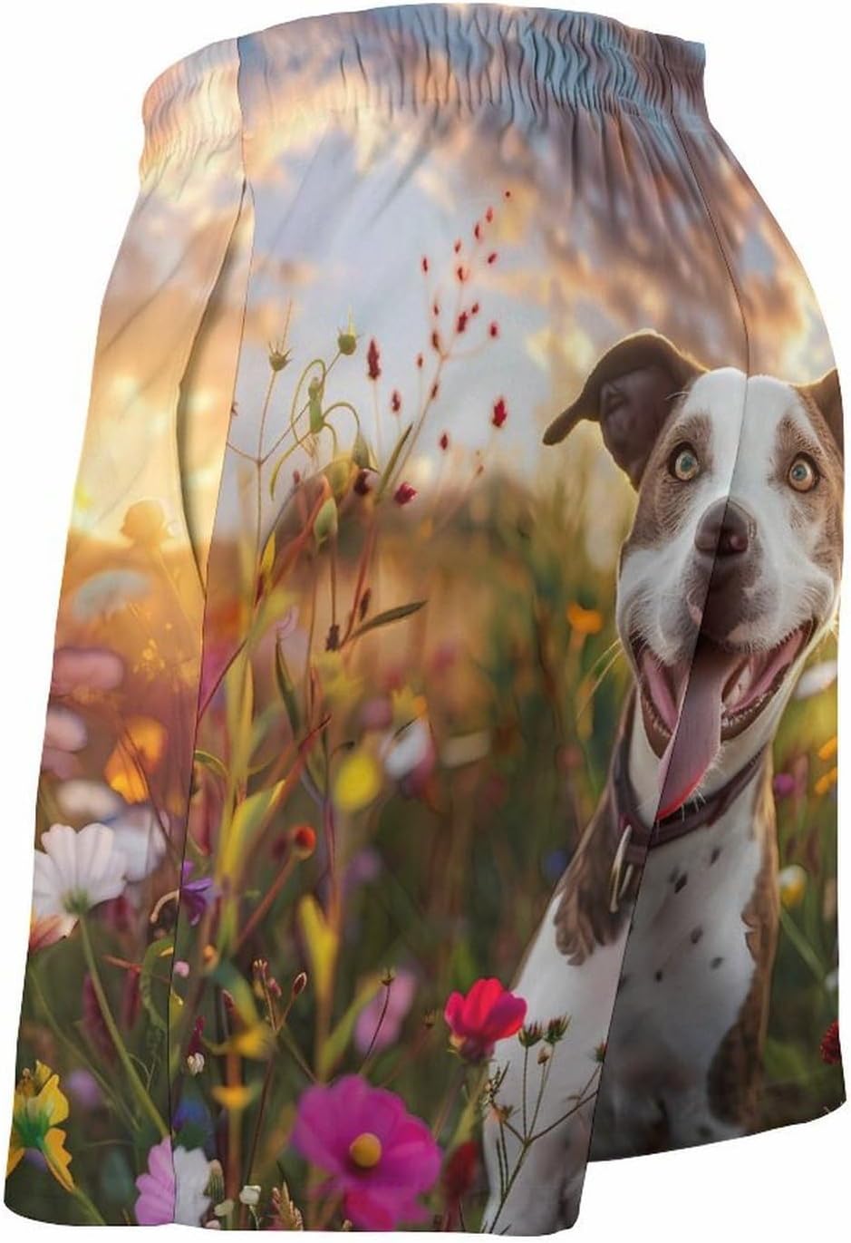 Pit-Bull Dog Flowers Casual Men's Swim Trunks Novelty Summer Beach Shorts Swimwear with Pocket