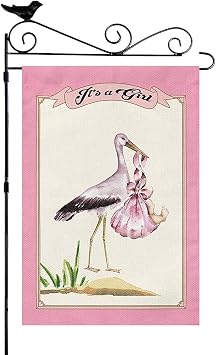 Its a Girl Flamingo Stork Graden Flag Burlap 12.5 X 18 Double Sided for Home Yard Indoor Outdoor Decoration