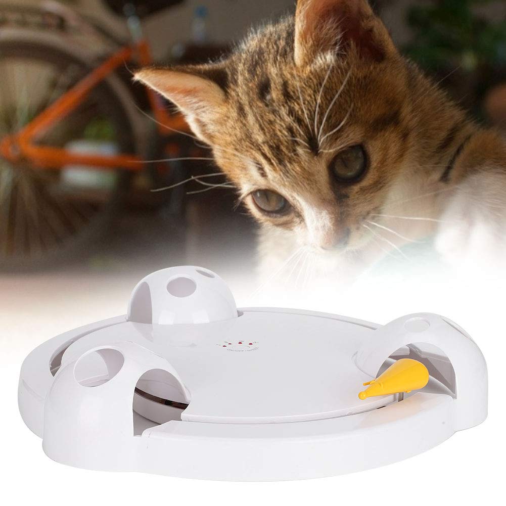 HEEPDD Turntable Electric Cat Toy, Automatisches Smart Teasing Cat Game Turntable Chasing Mouse Toy (Keine Batterie)(Weiß)