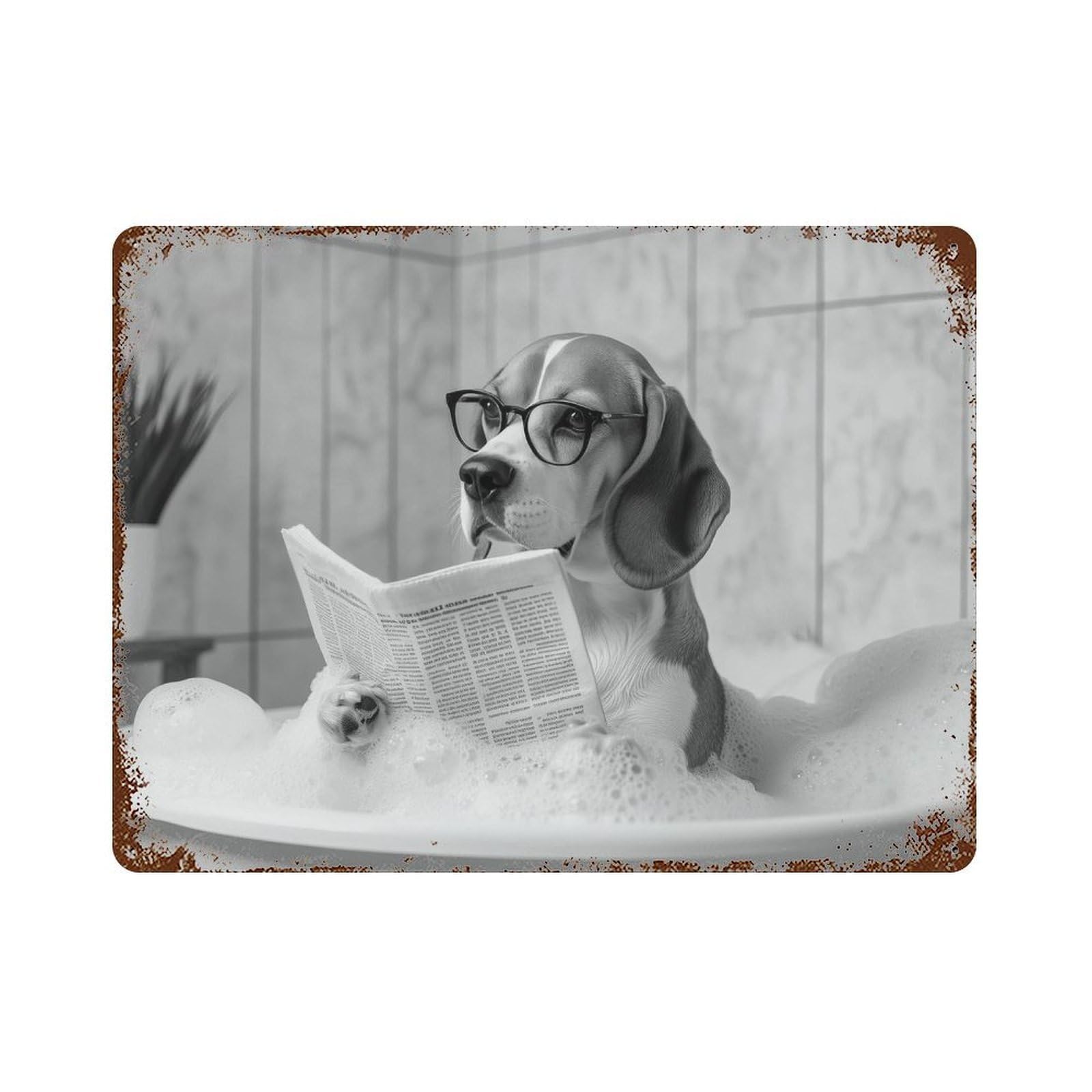 xiaoxiaoshen Beagle in Bathtub Print Wall Decor Art Metal Tin Poster Modern Home Decor Art Home Bar Shop Decorations Vintage Sign 30x40cm