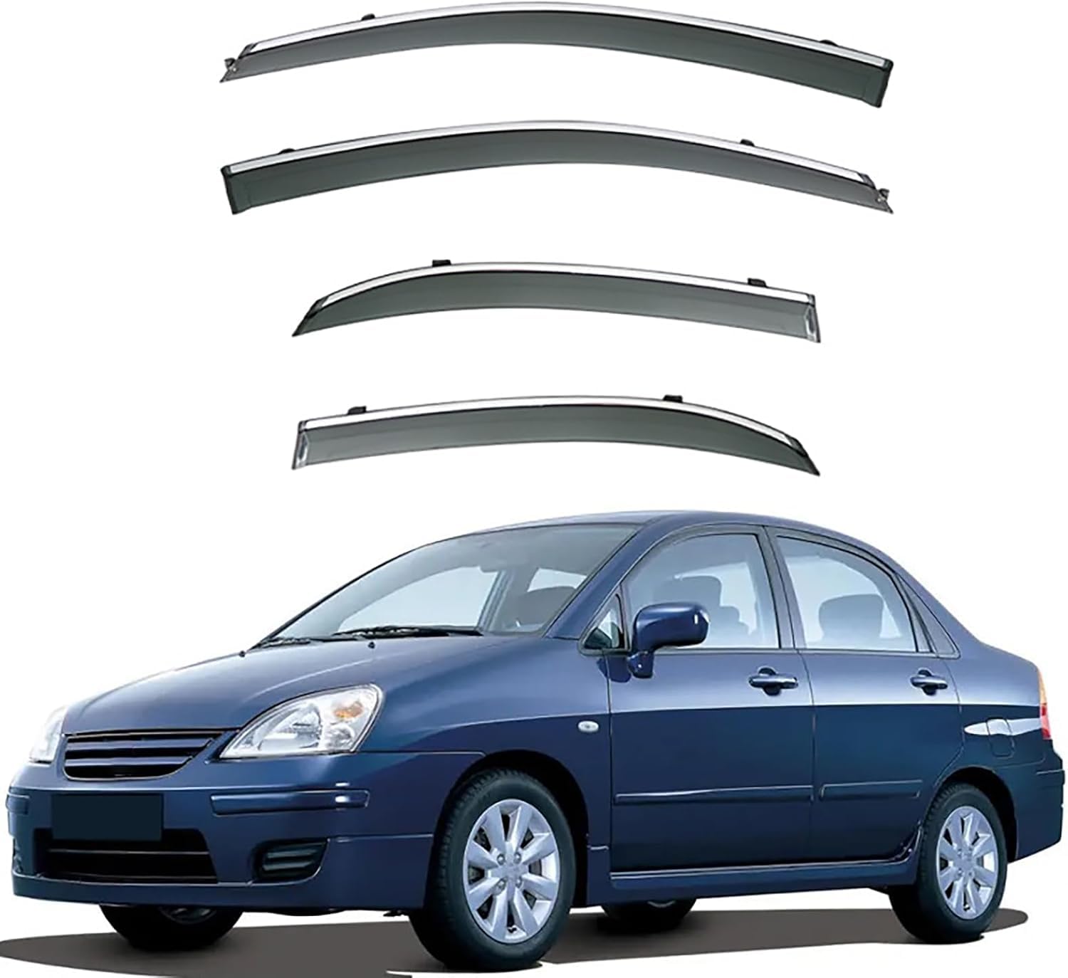 FengXH Window Deflectors for Suzuki Liana Sedan MK1 2001-2018 - 4pc Smoke Tint, Waterproof, Noise Reducing.