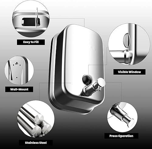 Miniatura 6 de HLX Dispensador de jabón comercial, nuevo diseño superior, montaje en pared, bomba manual de líquido de acero inoxidable, a prueba de óxido, libre